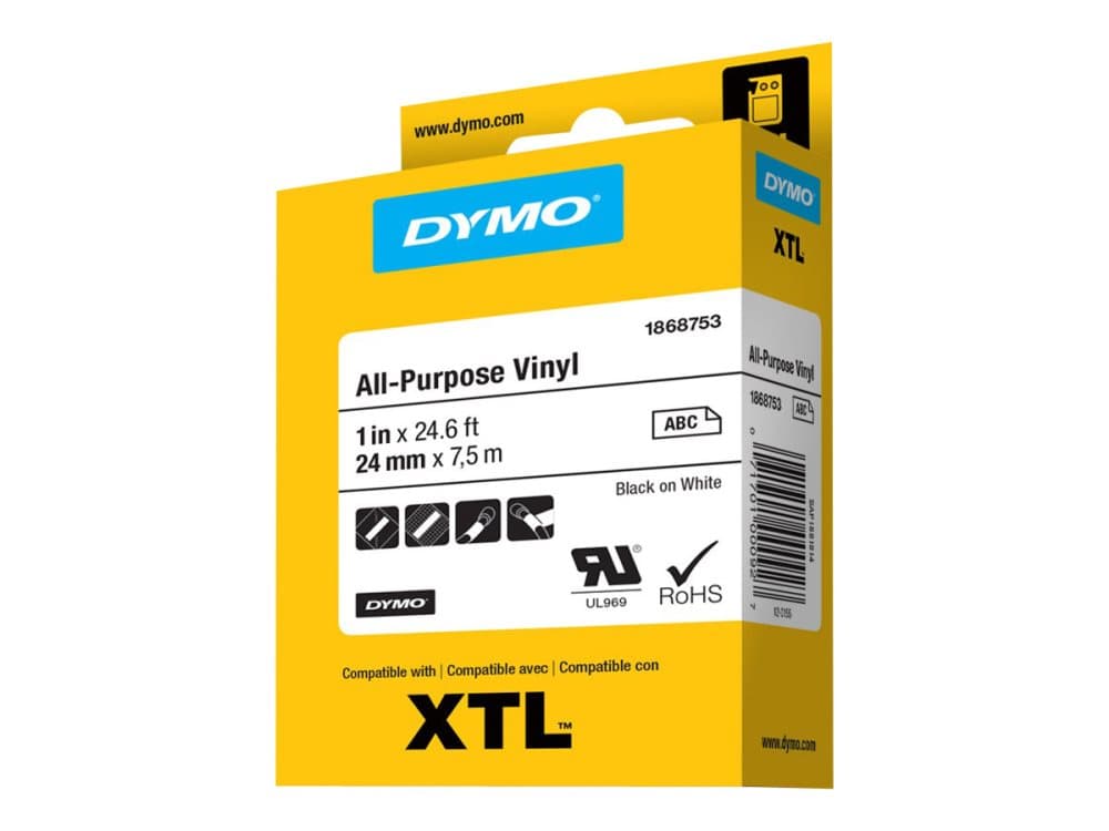 DYMO XTL All-Purpose - Vinyl - permanent häftning - svart på vitt - Rulle (2,4 cm x 7 m) 1 kassett(er) tejp