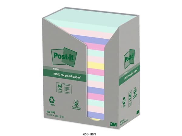 Post-it 655-1RPT - Notisminitårn - 127 x 76 mm - 1600 ark (16 x 100) - assortert