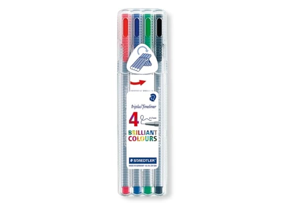 STAEDTLER triplus 334 - Fineliner - svart, rød, blå, grønn - vannbasert blekk - 0.3 mm - superfin (en pakke 4)