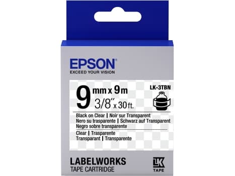 Epson LabelWorks LK-3TBN - Svart på transparent - Rull (0,9 cm x 9 m) 1 kassett(er) merketape - for LabelWorks LW-1000, 300, 400, 600, 700, 900, K400