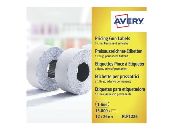 Prisetiket Avery PLP1226 hvid 26x12 mm permanent klæbende - (15.000 etiketter)