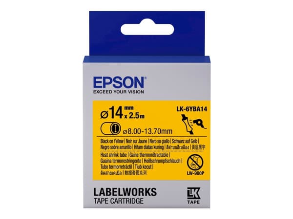 Epson LabelWorks LK-6YBA14 - Svart på gult - Rull (1,4 cm x 2,5 m) 1 rull(er) slange - for LabelWorks LW-1000, 300, 400, 600, 700, 900, Z5000, Z5010,