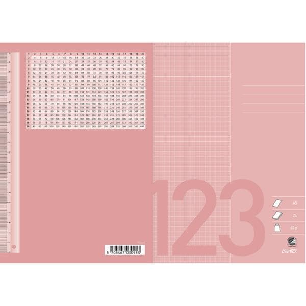Skolehæfte Bantex A5 kvadreret 5x5 mm rosa - (25 stk.)