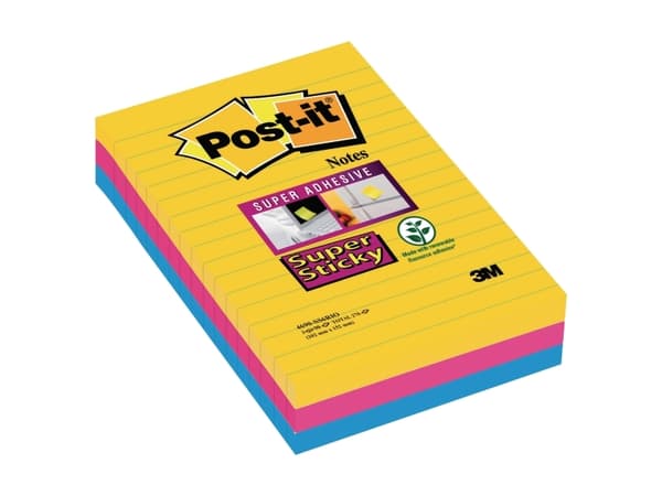 Post-It 7100234250, firkant, Blå, Rosa, Gult, Papir, 101 mm, 152 mm, 90 ark