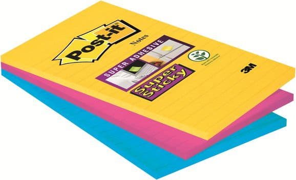 Post-It 7100234250, firkant, Blå, Rosa, Gult, Papir, 101 mm, 152 mm, 90 ark