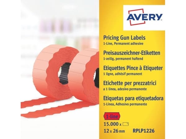 Prisetiket Avery RPLP1226 rød 26x12 mm permanent klæbende - (15.000 etiketter)