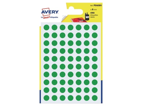 Avery PSA08V, Grønn, Sirkel, Permanent, Universell, Papir, 70 stykker