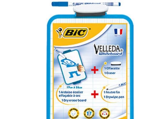Whiteboard BIC Velleda 19x26 cm - med 1 stk. blå whiteboardpen + visker