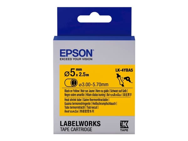 Epson LabelWorks LK-4YBA5 - Svart på gult - Rulle (0,3 cm x 2,5 m) 1 rulle (rullar) rör - för LabelWorks LW-1000, 300, 400, 600, 700, 900, K400, Z500