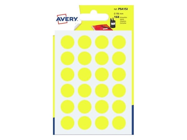 Avery PSA15J, Gult, Rund, Permanent, Papir, 1,5 cm, 168 stykker