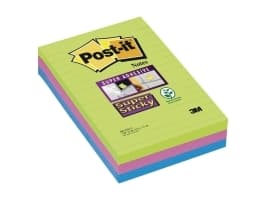 Post-it® Super Sticky Large Notes, regnbuefarver, 3 linj. blokke, 101mm x 152mm