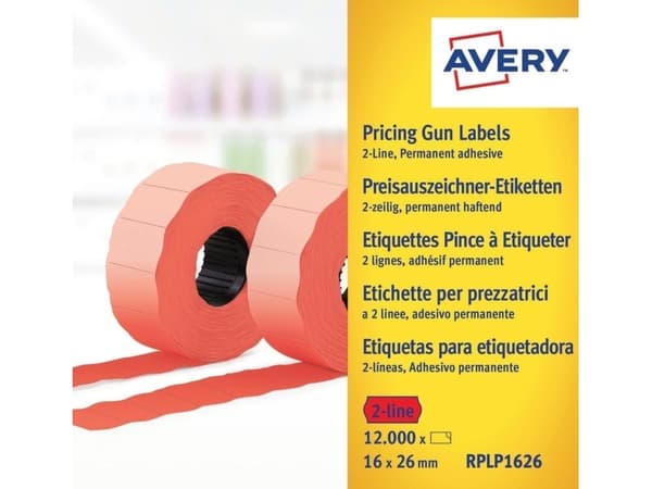 Avery Zweckform RPLP1626 - Papir - permanet adhesiv - perforert - rød - 26 x 16 mm 12000 etikett(er) (10 rull(er) x 1200) prisetiketter