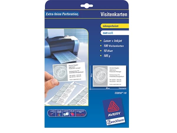 Avery - Hvit - 185 g/m² - 10 stk 10) visittkort