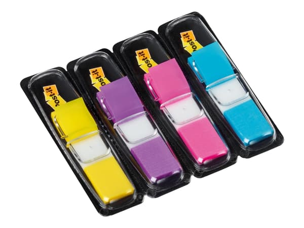 Post-it Index 683-4AB - Indeksflagg med dispenser - 11.9 x 43.2 mm - 140 ark (4 x 35) - rosa, purpur, turkis, sitrongul