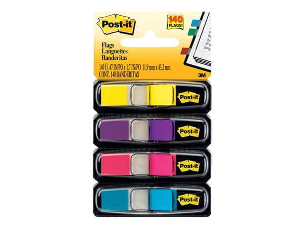 Post-it Index 683-4AB - Indeksflagg med dispenser - 11.9 x 43.2 mm - 140 ark (4 x 35) - rosa, purpur, turkis, sitrongul