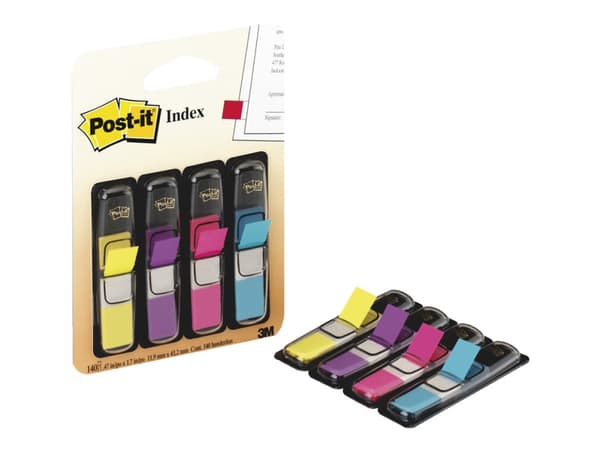 Post-it Index 683-4AB - Indeksflagg med dispenser - 11.9 x 43.2 mm - 140 ark (4 x 35) - rosa, purpur, turkis, sitrongul