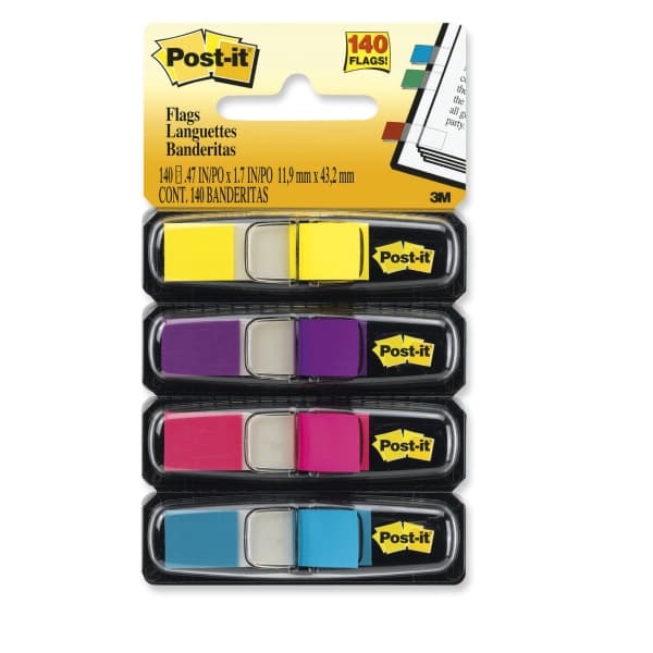 Post-it Index 683-4AB - Indeksflagg med dispenser - 11.9 x 43.2 mm - 140 ark (4 x 35) - rosa, purpur, turkis, sitrongul