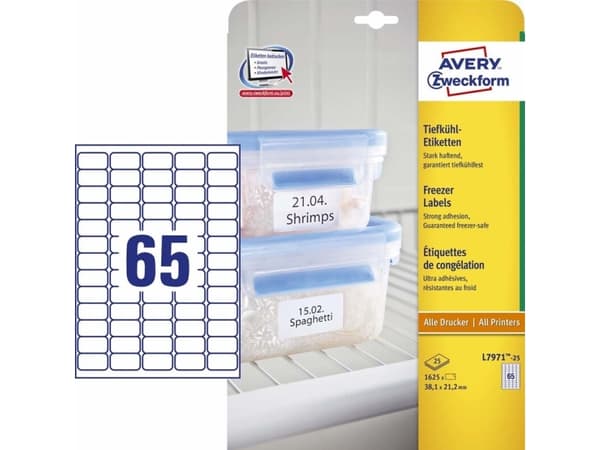 Fryseetiketter Avery 38,1x21,2 mm hvid - (65 stk. x 25 ark)