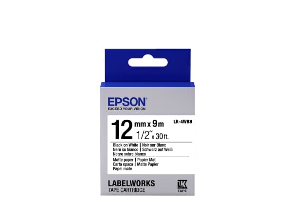 Epson LabelWorks LK-4WBB - Svart på matt vit - Rulle (1,2 cm x 9 m) 1 kassett(er) etiketttejp - för LabelWorks LW-1000, 300, 400, 600, 700, 900, K400