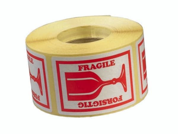 Etiket 46x65 mm Fragile Forsigtigt - (rulle á 1000 etiketter)