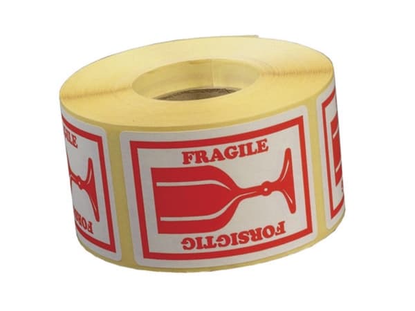 Etiket 46x65 mm Fragile Forsigtigt - (rulle á 1000 etiketter)