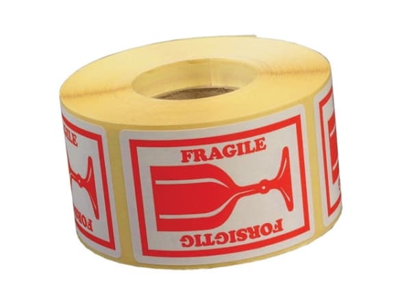 Etiket 46x65 mm Fragile Forsigtigt - (rulle á 1000 etiketter)