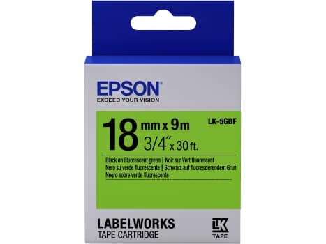 Epson Label Cartridge Fluorescent - LK-5GBF Fluor Blk/Green 18/9