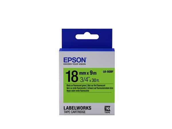 Epson Label Cartridge Fluorescent - LK-5GBF Fluor Blk/Green 18/9