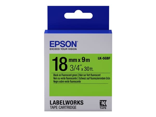 Epson Label Cartridge Fluorescent - LK-5GBF Fluor Blk/Green 18/9