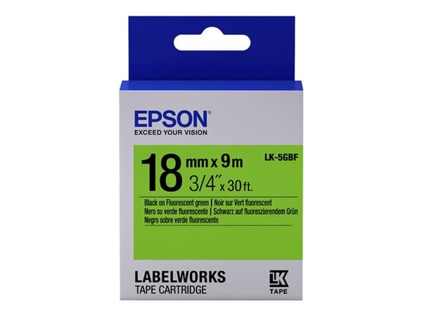 Epson Label Cartridge Fluorescent - LK-5GBF Fluor Blk/Green 18/9