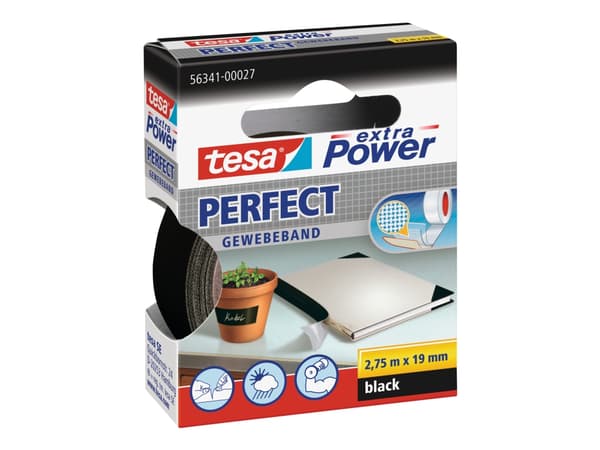 Tesa extra Power Perfect - Tekstiltape - 19 mm x 2.75 m - svart