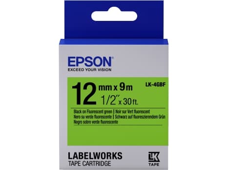 Epson LabelWorks LK-4GBF - Sort på grønt - Rull (1,2 cm x 9 m) 1 kassett(er) merketape - for LabelWorks LW-1000, 300, 400, 600, 700, 900, K400, Z5000