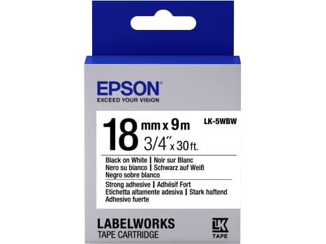 Epson LabelWorks LK-5WBW - Stark häftning - svart på vitt - Rulle (1,8 cm x 9 m) 1 kassett(er) etiketttejp - för LabelWorks LW-1000, 400, 600, 700, 9