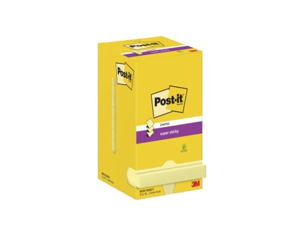 Blok 3M Post-it Super Sticky 76mm x 76mm gul Z-notes (12 stk.)
