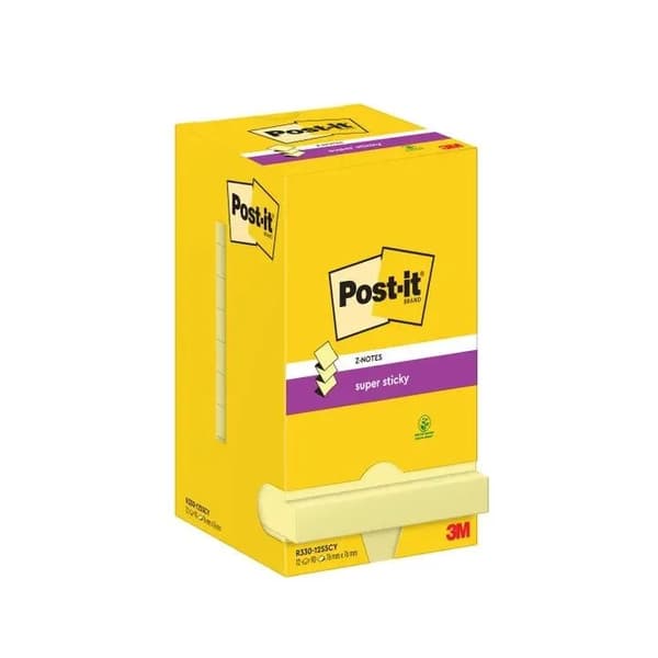 Blok 3M Post-it Super Sticky 76mm x 76mm gul Z-notes (12 stk.)