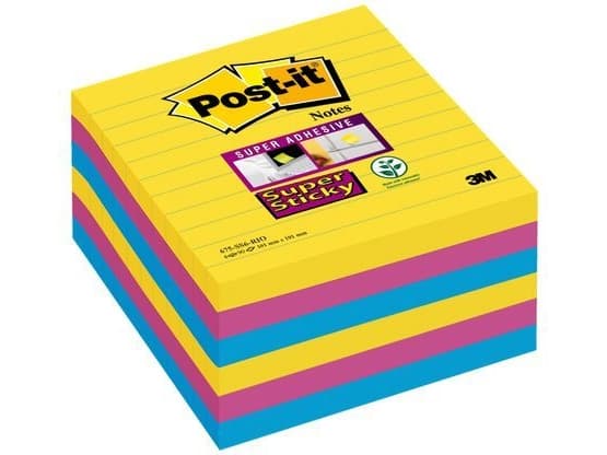 Post-it® Super Sticky Large Notes Carnival, 6 linjerede blokke, 101mm x 101mm