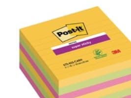 Post-it® Super Sticky Large Notes Carnival, 6 linjerede blokke, 101mm x 101mm