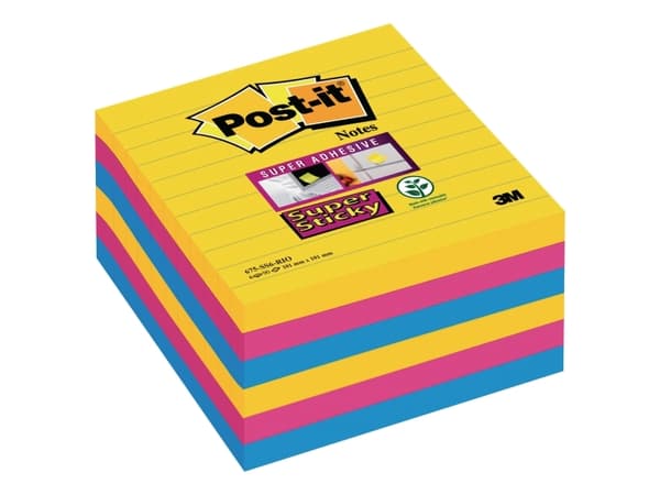 Post-it® Super Sticky Large Notes Carnival, 6 linjerede blokke, 101mm x 101mm