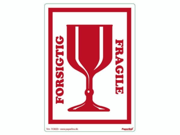 Etiketter selvklæbende tryk: Forsigtig/Fragile 150x210mm 250stk/rul
