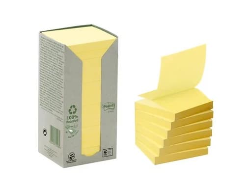 Post-it® Recycled Z-Notes, Canary Yellow™, 16 blokke, 76 mm x 76 mm
