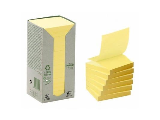 Post-it® Recycled Z-Notes, Canary Yellow™, 16 blokke, 76 mm x 76 mm
