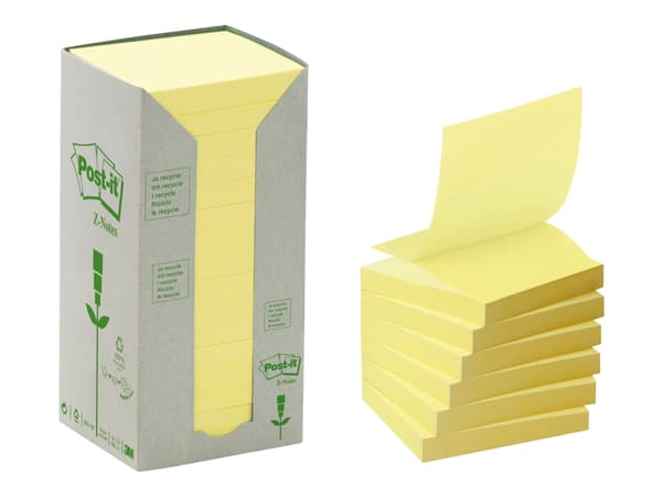 Post-it® Recycled Z-Notes, Canary Yellow™, 16 blokke, 76 mm x 76 mm