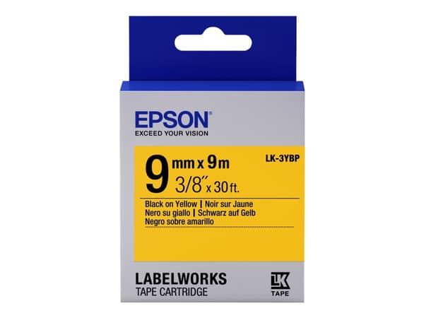 Epson LabelWorks LK-3YBP - Svart på gult - Rull (0,9 cm x 9 m) 1 kassett(er) merketape - for LabelWorks LW-1000, 300, 400, 600, 700, 900, K400, Z5000