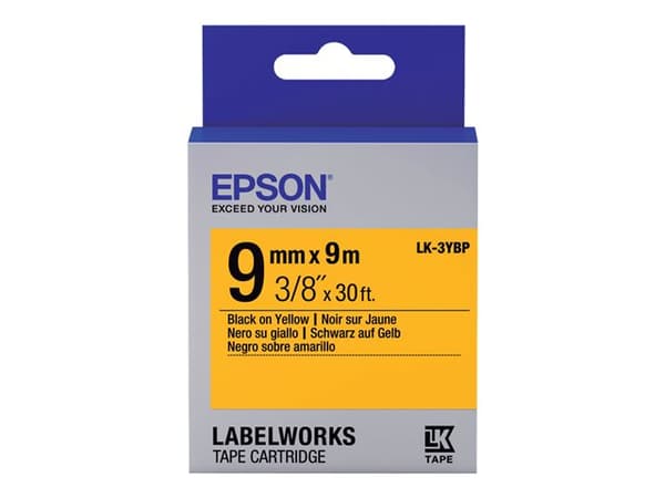 Epson LabelWorks LK-3YBP - Svart på gult - Rull (0,9 cm x 9 m) 1 kassett(er) merketape - for LabelWorks LW-1000, 300, 400, 600, 700, 900, K400, Z5000