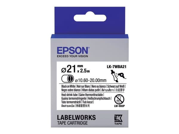 Epson etikettkassett Kylflänsslang (HST) LK-7WBA21 svart/vit D21 mm (2,5 m)