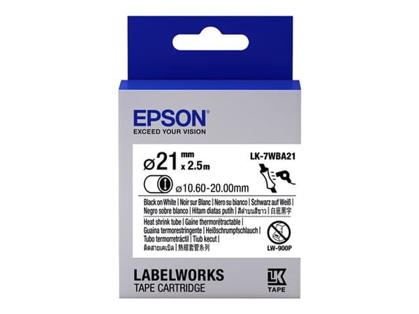 Epson etikettkassett Kylflänsslang (HST) LK-7WBA21 svart/vit D21 mm (2,5 m)