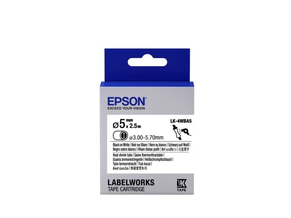 Epson LabelWorks LK-4WBA5 - Svart på vitt - Rulle (0,5 cm x 2,5 m) 1 rulle (rullar) rör - för LabelWorks LW-1000, 300, 400, 600, 700, 900, K400, Z500