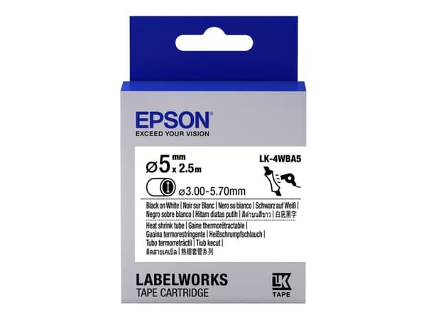 Epson LabelWorks LK-4WBA5 - Svart på vitt - Rulle (0,5 cm x 2,5 m) 1 rulle (rullar) rör - för LabelWorks LW-1000, 300, 400, 600, 700, 900, K400, Z500