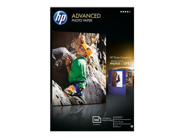 HP Advanced Glossy Photo Paper - Blank - 100 x 150 mm - 250 g/m² - 100 ark fotopapper - för ENVY 50XX, 76XX; ENVY Inspire 7920; Officejet 52XX, 80XX;