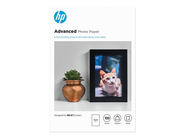 HP Advanced Glossy Photo Paper - Blank - 100 x 150 mm - 250 g/m² - 100 ark fotopapper - för ENVY 50XX, 76XX; ENVY Inspire 7920; Officejet 52XX, 80XX;